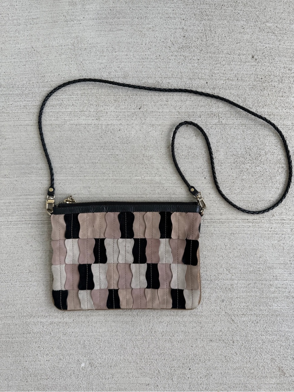 Arezzo Leather & Suede Patchwork Crossbody Bag Small Shoulder Purse 9.5” x 7”
